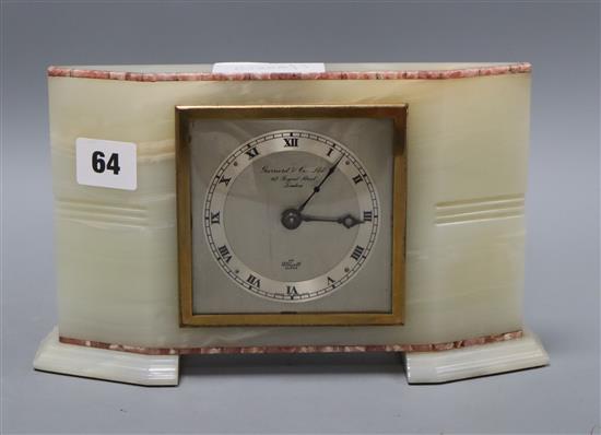 Elliot onyx mantel clock, retailed by Garrards London H.15cm